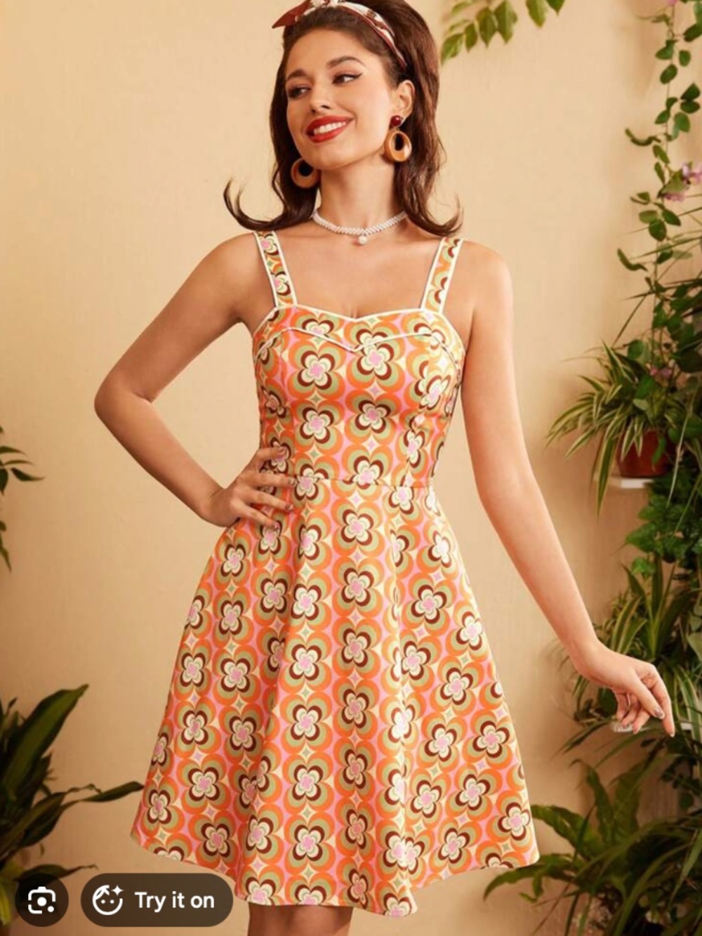 Retro Color-Block Swing Dress Features a Vibrant 1960s/70s Geometric Mod Floral